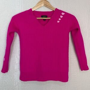Charter Club Luxury Cashmere Sweater Pink V-Neck Heart Womens Medium (XS-S) meas